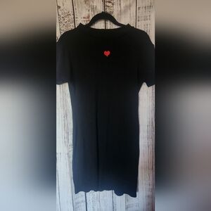 Black Dress with Red Heart Detail